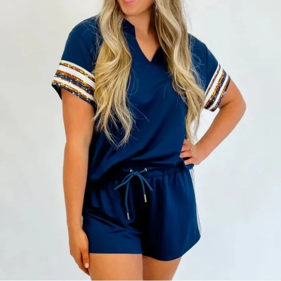 Mary Square Lauren Navy and Orange Casual Set - Picture 2 of 5